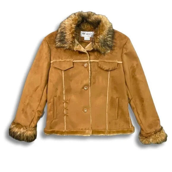 Vintage RP Sport Regent Park Jacket Y2K Womens L Cognac Faux Suede Fur Boho Western eBay Poshmark Depop