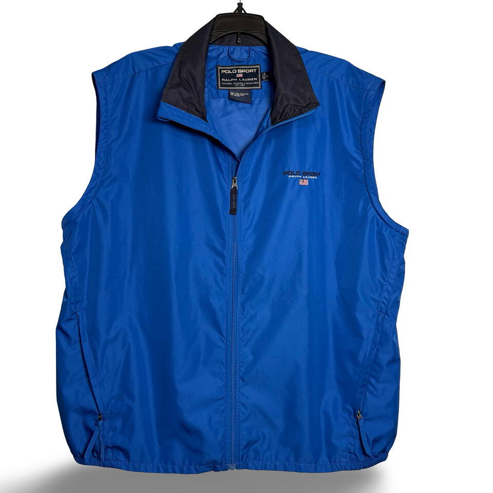 Vintage Polo Sport Ralph Lauren Vest Mens Large Blue Windbreaker USA Flag 90s eBay Poshmark Depop