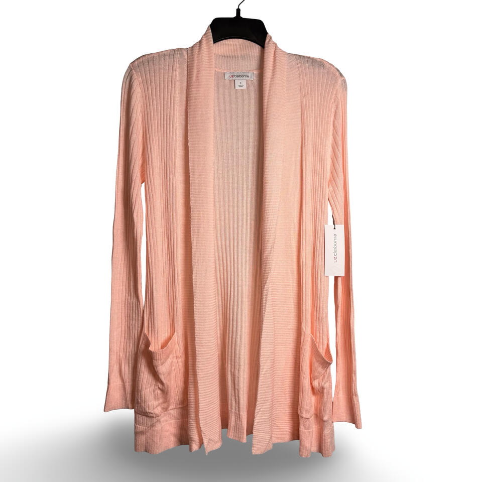 Liz Claiborne Cardigan Sweater Womens Pink Open Front Ribbed Knit Pockets NWT eBay Poshmark Depop