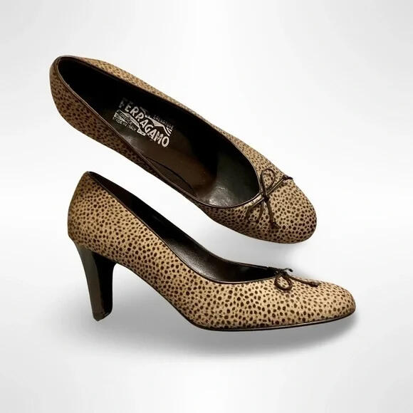 Ferragamo Shoes Womens 7 2A Narrow &#39;Galena&#39; Heels Calf Hair Leather Animal Print eBay Poshmark Depop