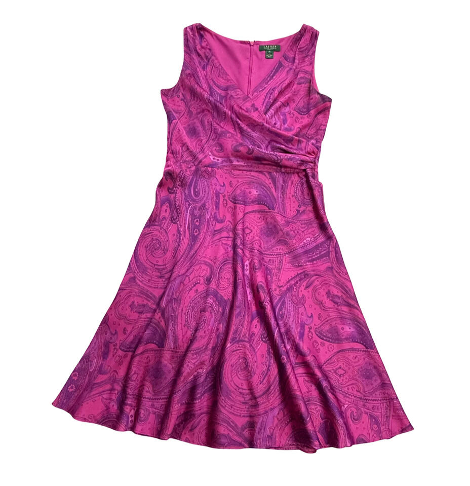 Ralph Lauren Dress Size 10 Pink Fuchsia Paisley Sleeveless A-Line Surplice Midi eBay Poshmark Depop