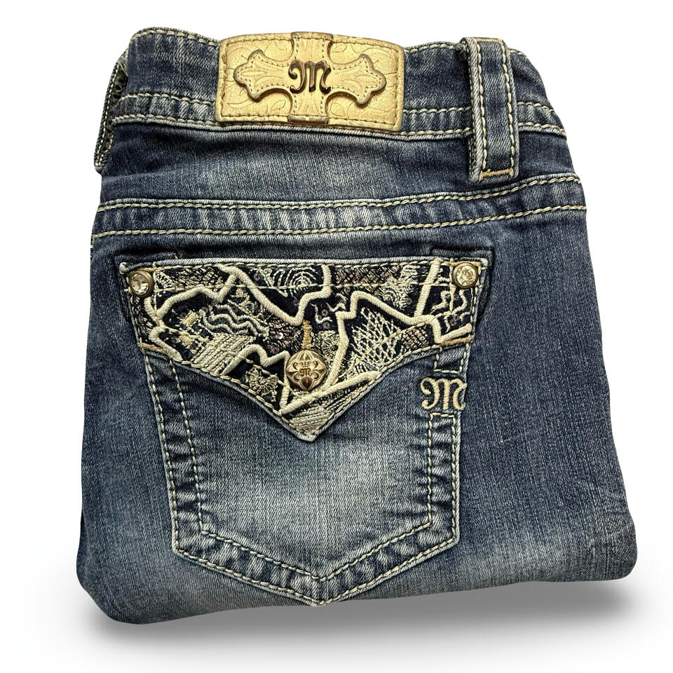Miss Me Jeans Womens 33 Blue Mid Rise Boot Boho Embroidered Pockets Y2K Denim eBay Poshmark Depop