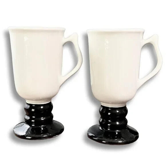 Vintage Hall Irish Coffee Mugs 1273 White Black Pedestal 6” Made in USA (Set of 2). eBay Poshmark Depop